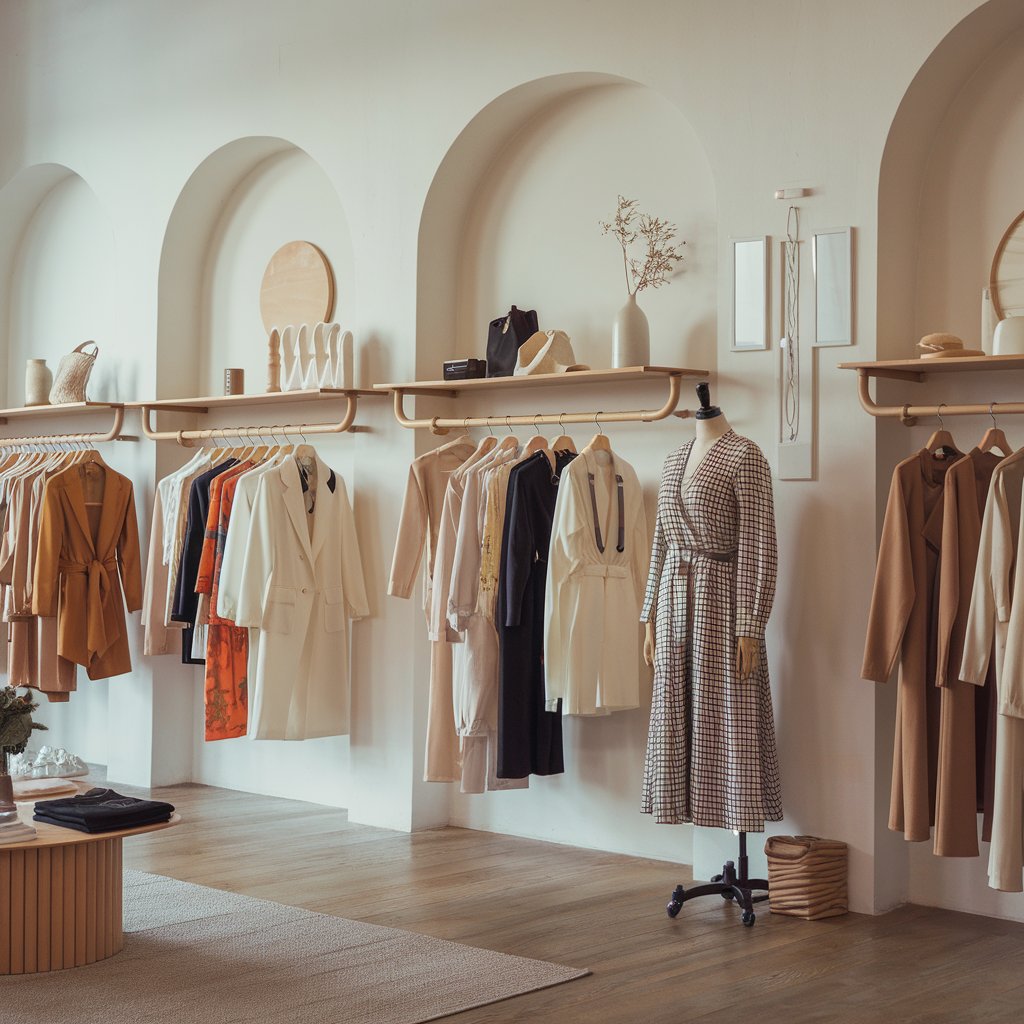 Stylish clothing on display in a boutique, representing the success of a small clothing store on TikTok Shop.