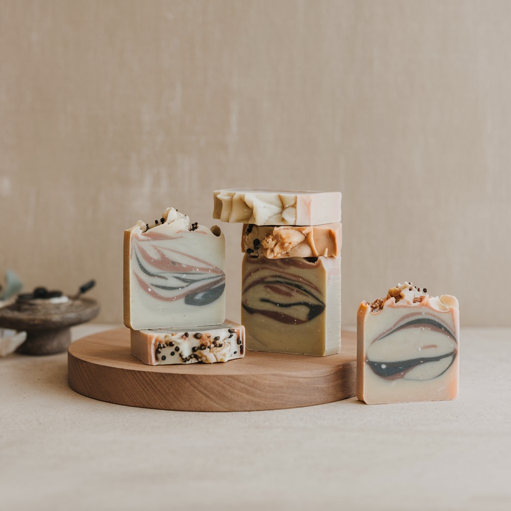 Handmade eco-friendly soaps on display representing the success of an eco-conscious soap business on TikTok Shop.