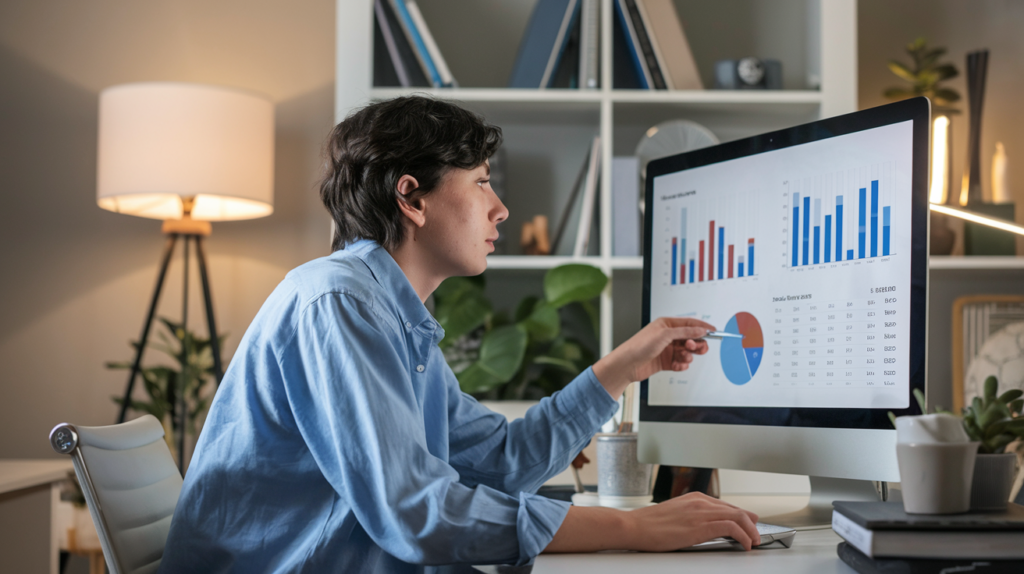 Person analyzing metrics on a computer screen