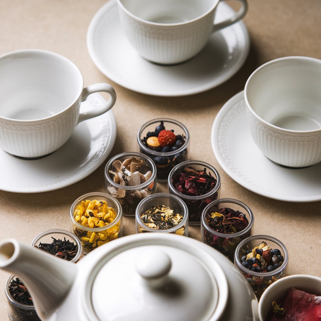 Close-up of a tea set and specialty teas representing the success of a small tea brand on TikTok Shop.